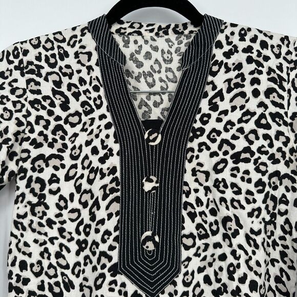 Womens Long Sleeve Tunic Top Mini Shirt Dress Size XS Leopard Boho Edgy Playful - Picture 7 of 7